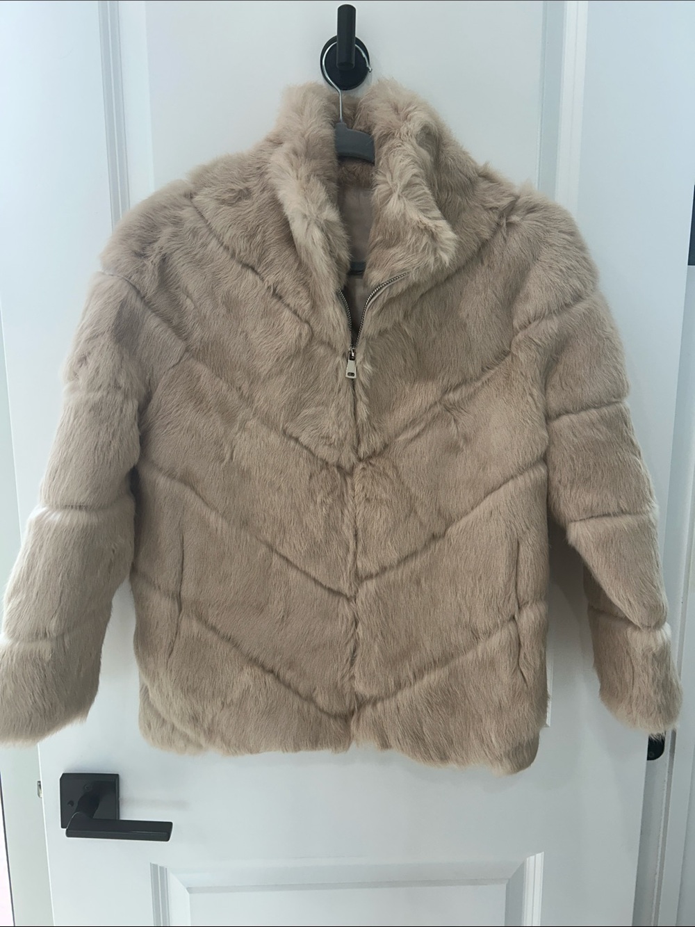 Plush Rabbit Fur Taupe Jacket - Women's Cozy Zip-Up Coat